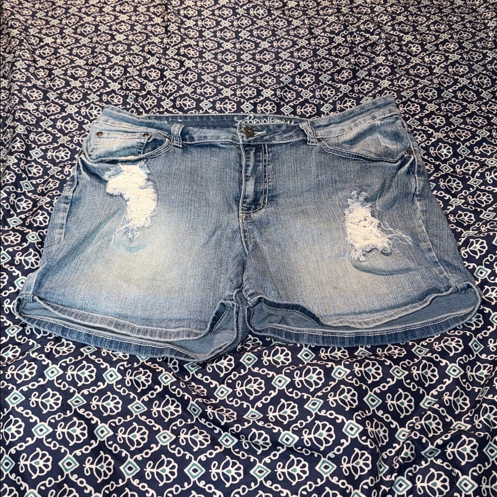 Revolt Women's Light Blue Distressed Jean Shorts